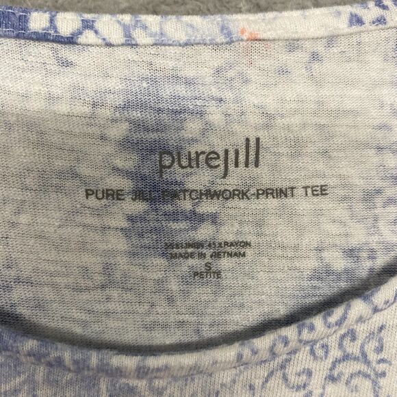 J Jill Top Womens S White Blue Patchwork Linen Rayon Floral Tee PureJill Shirt - Picture 2 of 7